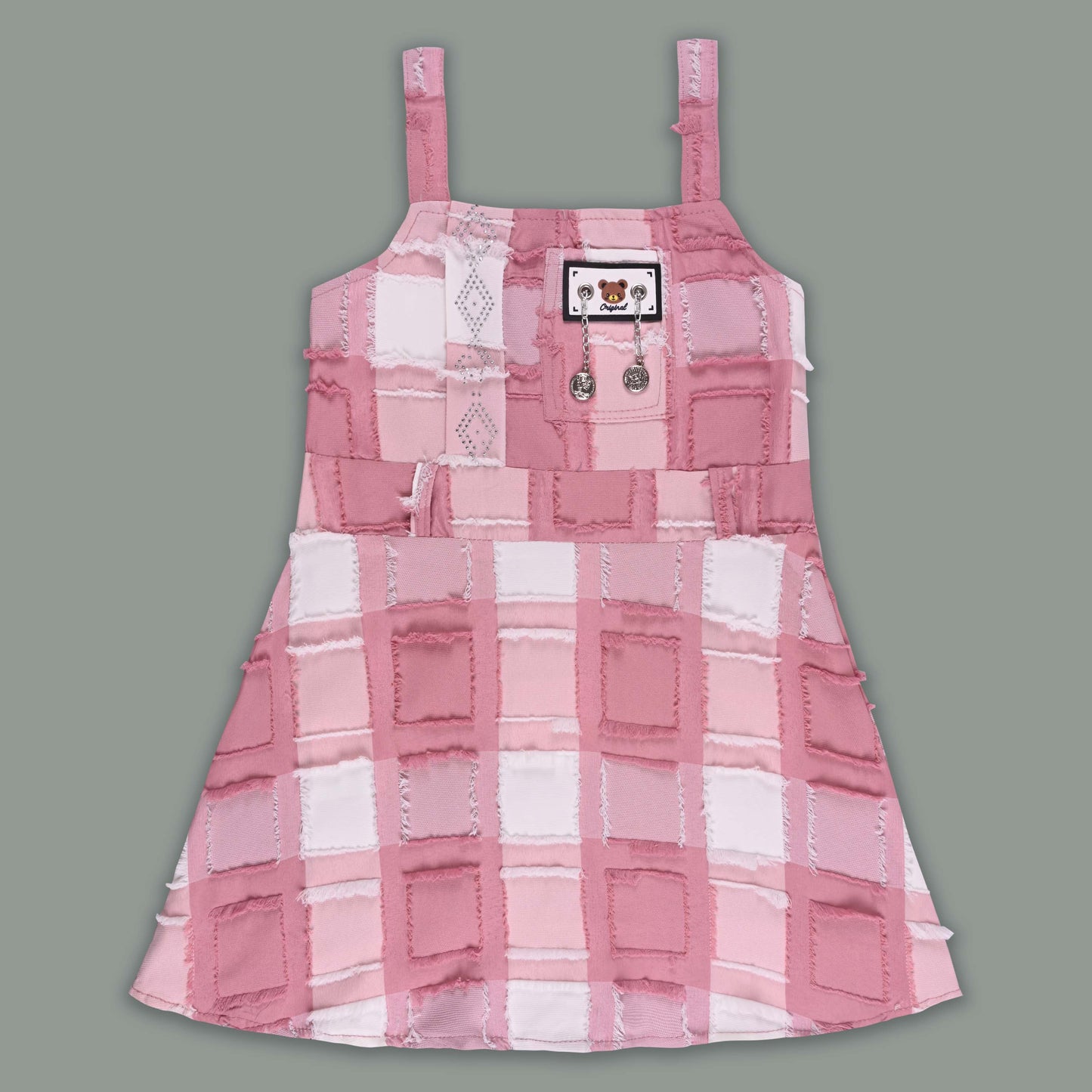 Girls Checkered Texture Flared Top with Dungaree csl1087