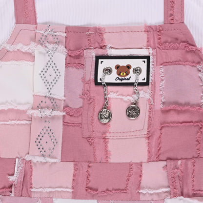 Girls Checkered Texture Flared Top with Dungaree csl1087