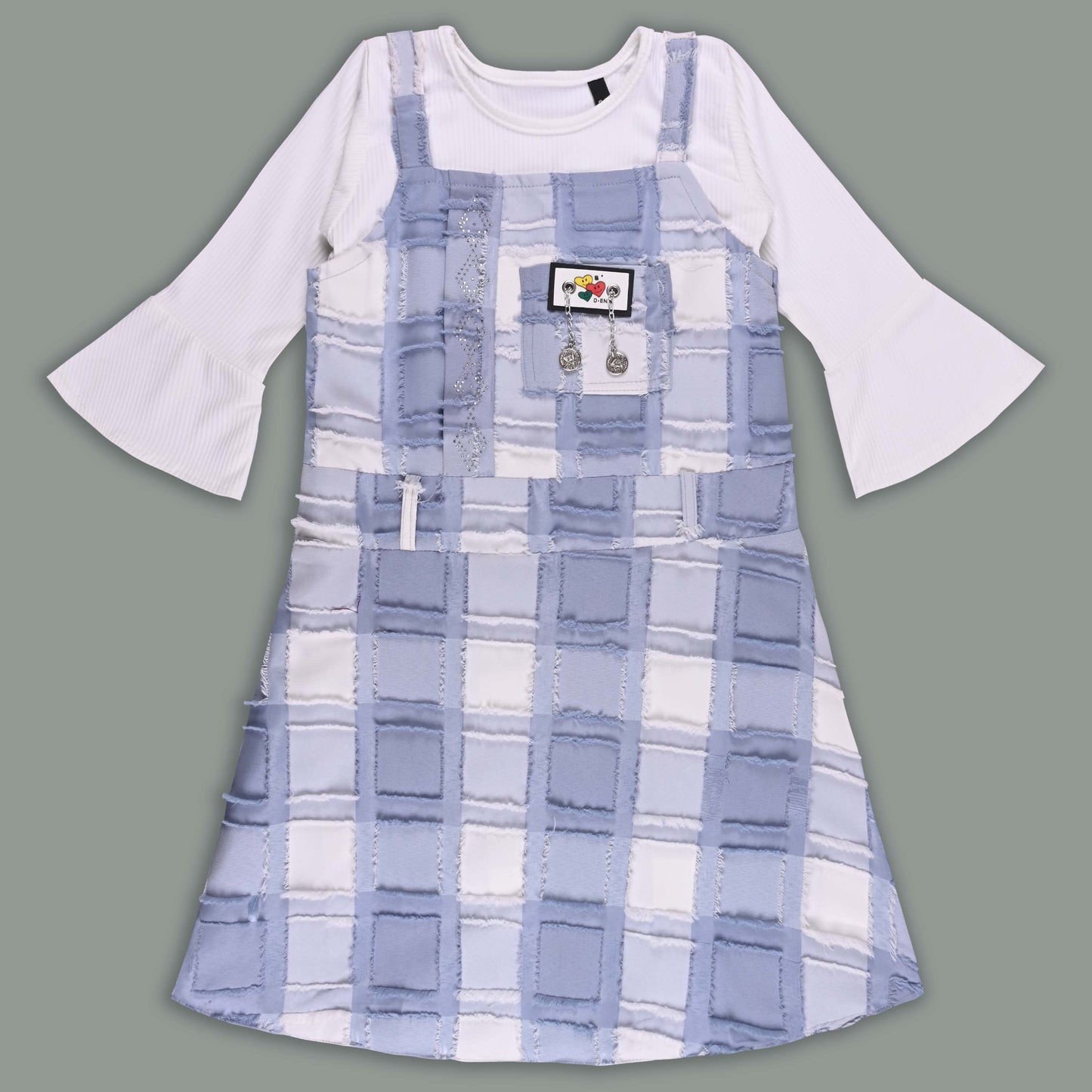 Girls Checkered Texture Flared Top with Dungaree csl1087