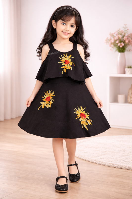 Girls Embroidered A-line Strap Neck dress - Wish Karo