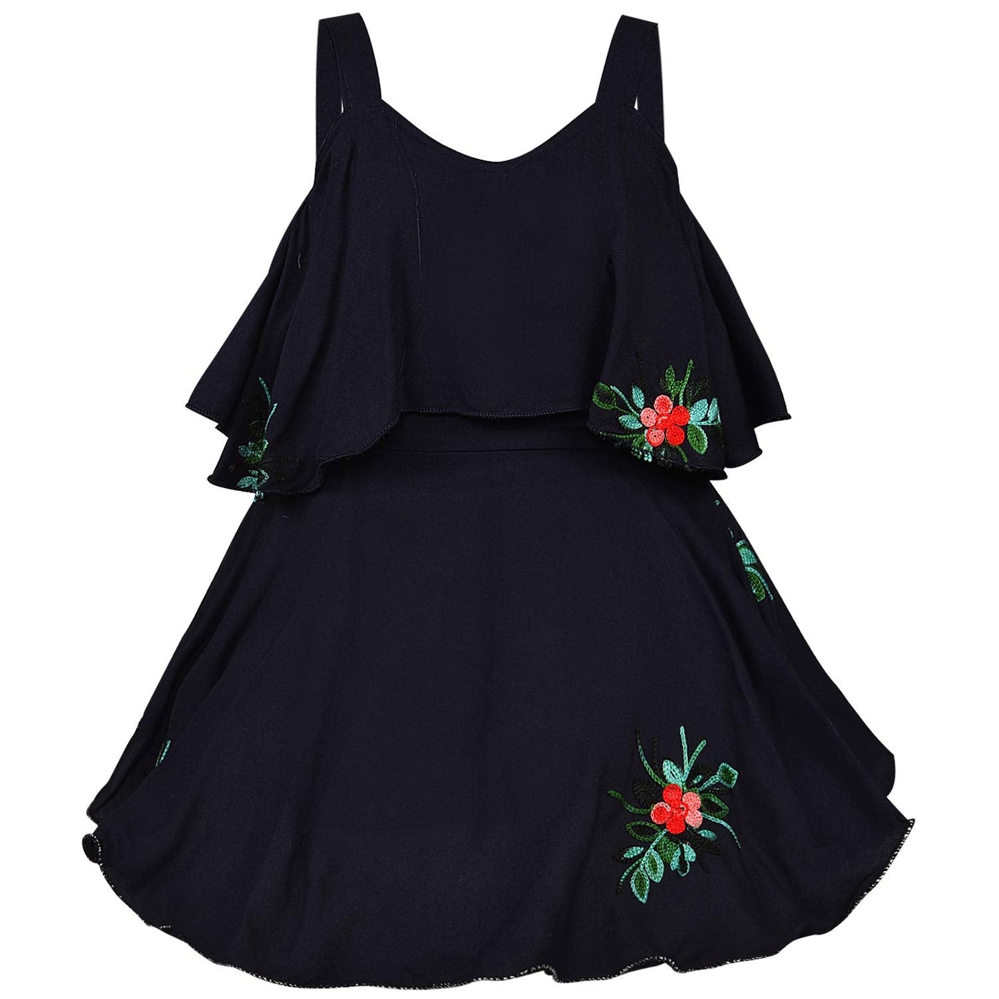 Girls Embroidered A-line Strap Neck dress