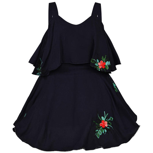 Girls Embroidered A-line Strap Neck dress