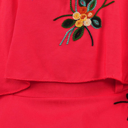 Girls Embroidered A-line Strap Neck dress