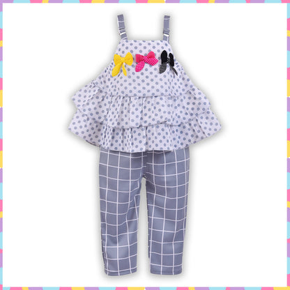 Girls Polka Dot Layered Top and Checkered Pants Set