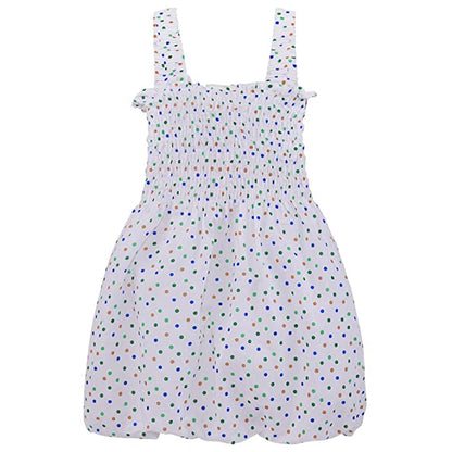 Girls Polka Print Cotton Smocking Casual Dress csl301