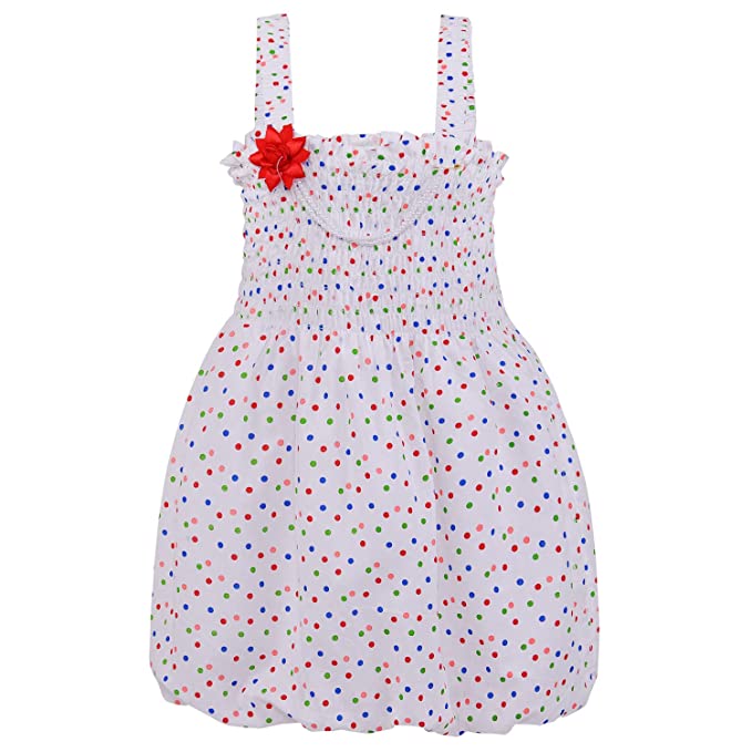 Girls Polka Print Cotton Smocking Casual Dress csl301