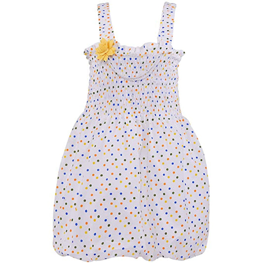 Girls Polka Print Cotton Smocking Casual Dress csl301