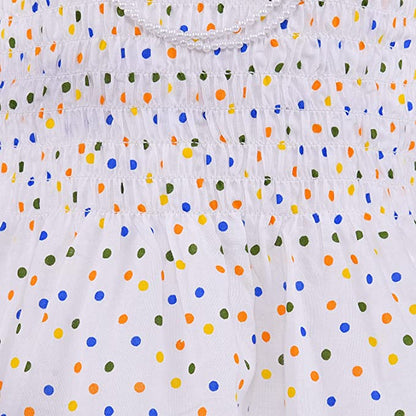 Girls Polka Print Cotton Smocking Casual Dress csl301