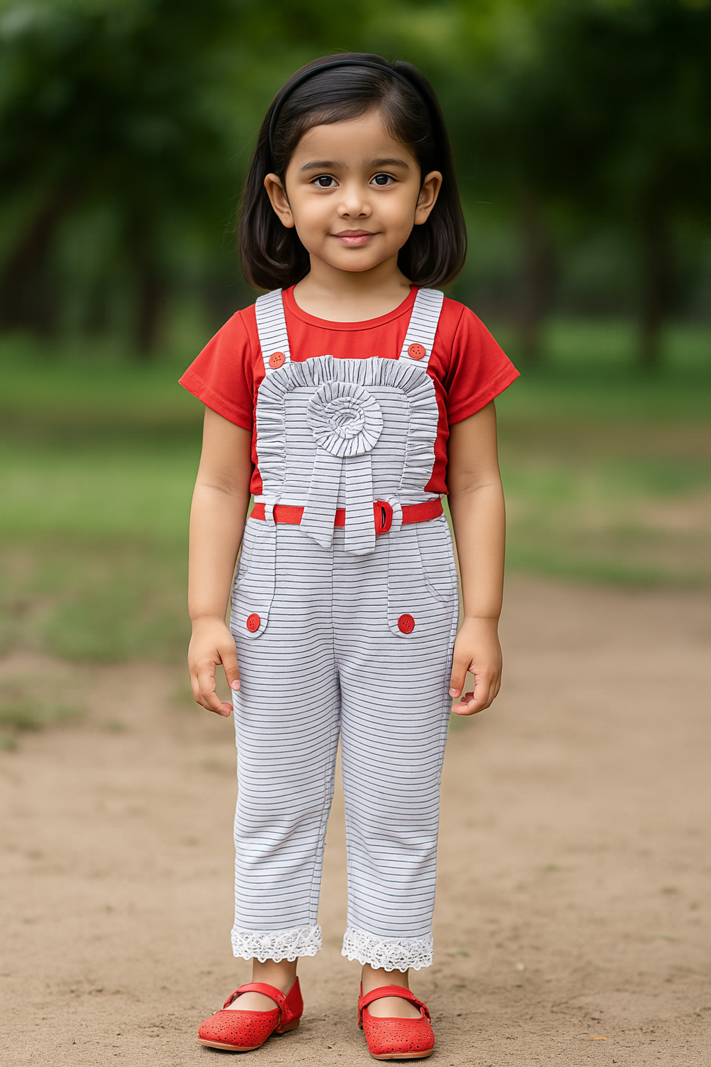 Baby Girls T-Shirt and Dungaree Dress For Girls-(csl321rd)