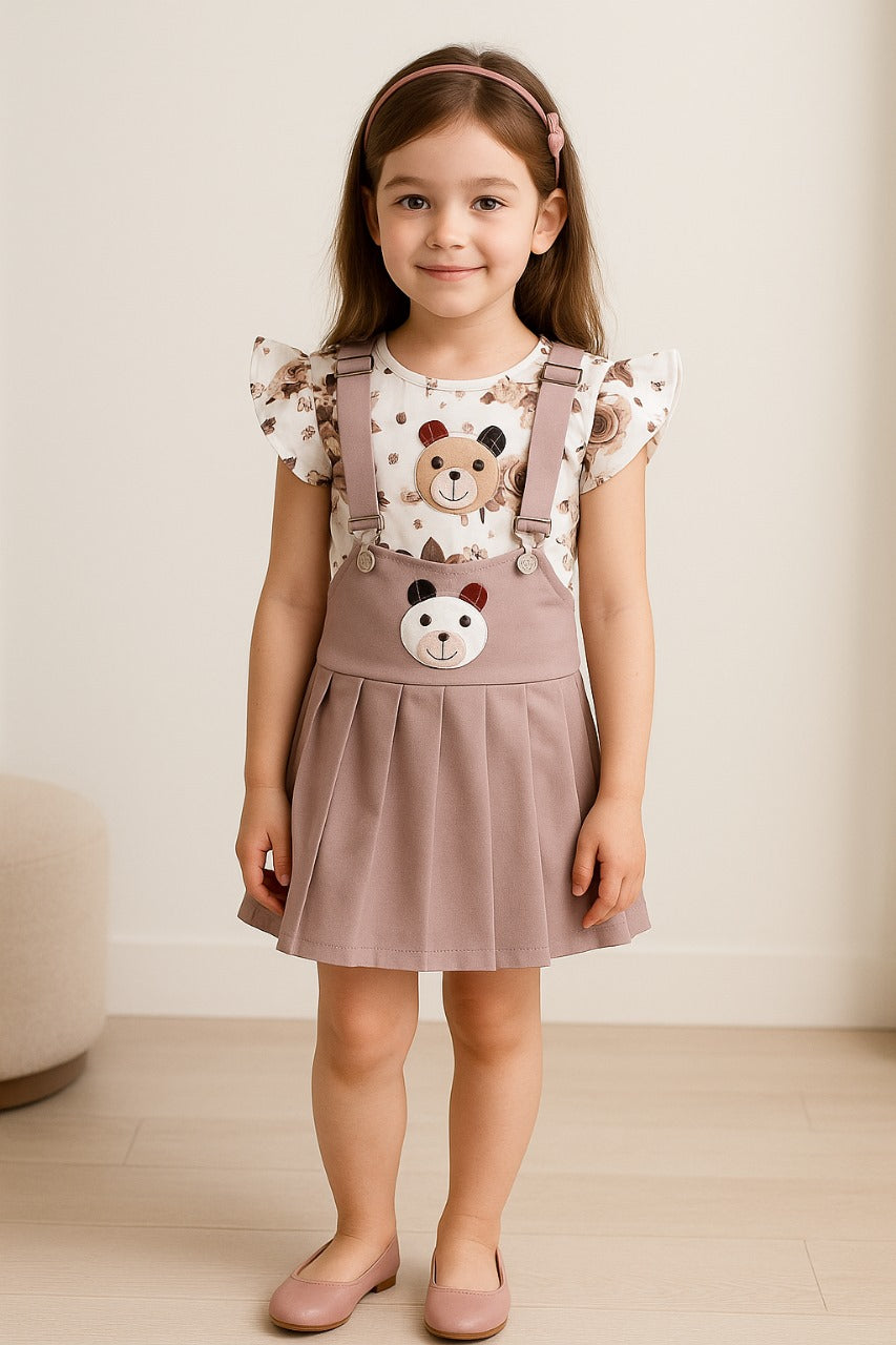 Girls Graphic Printed Dungaree Set