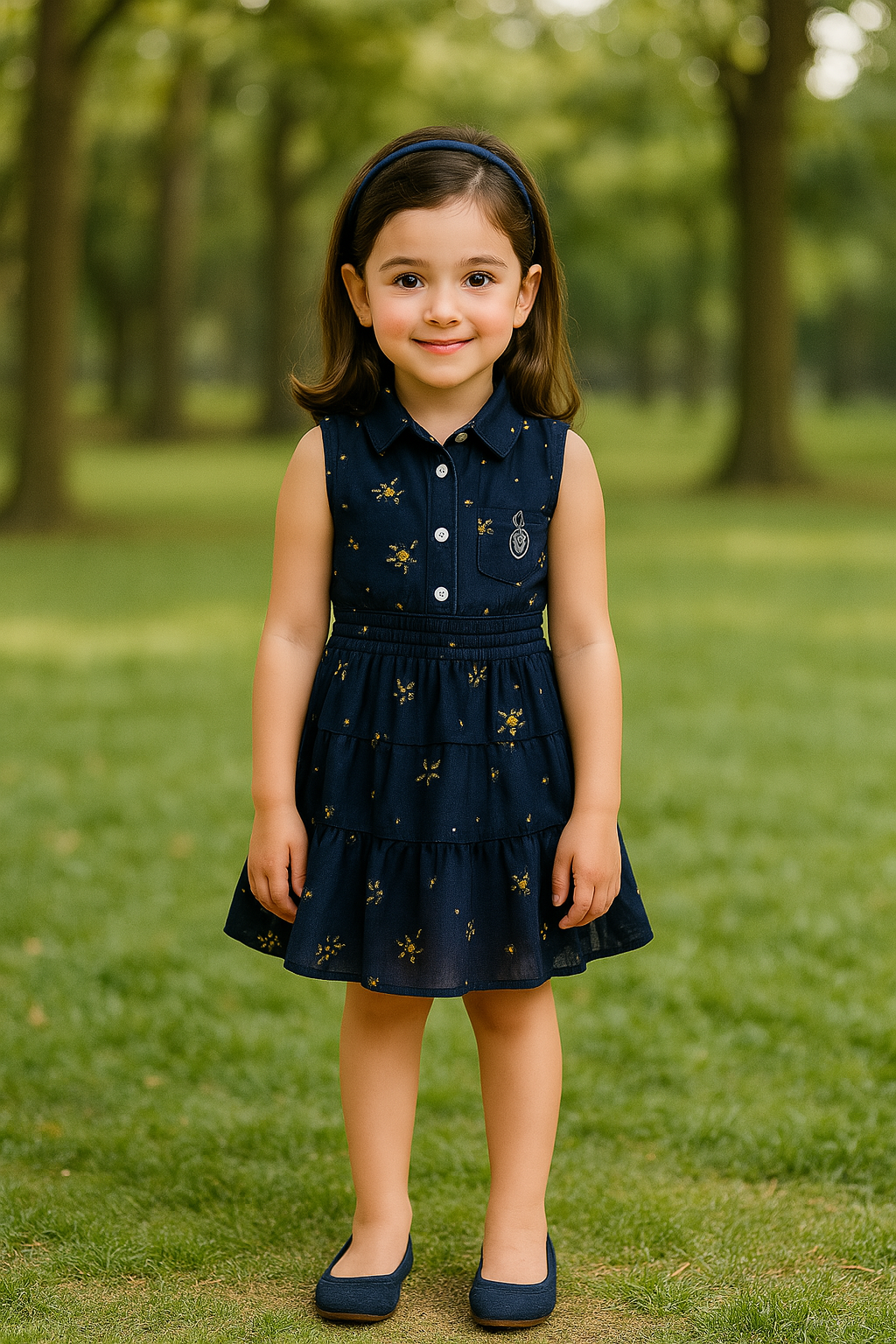 Girls Floral Printed Button Up Collar Summer Casual Dress