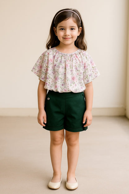 Girls Floral Bat wing Top Clothing set