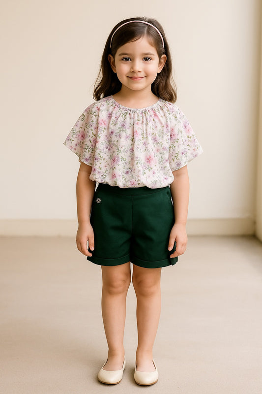 Girls Floral Bat wing Top Clothing set