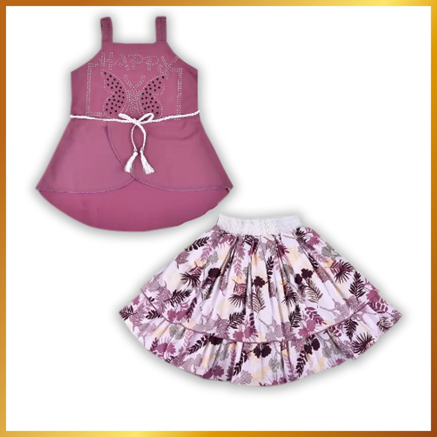 Baby Girls Casual Printed Top and Skirt For Girls