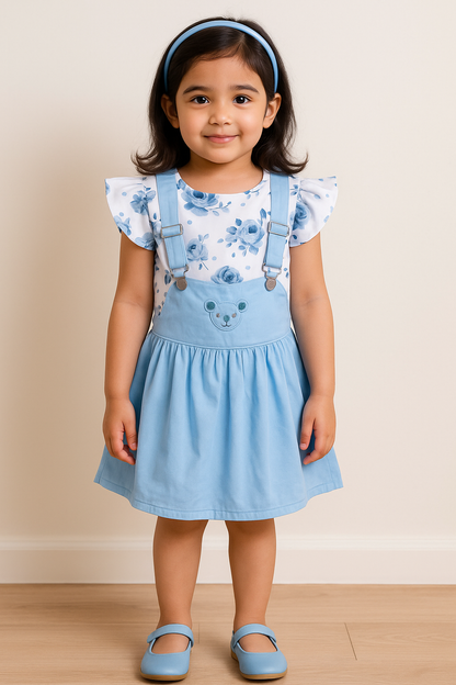 Dungaree For Girls Casual Printed Polycotton csl987blu