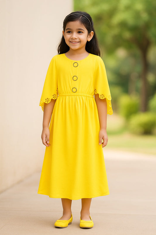 Girls Solid Kimono Sleeve Fit and Flare Frock Dress - Wish Karo - photo 1