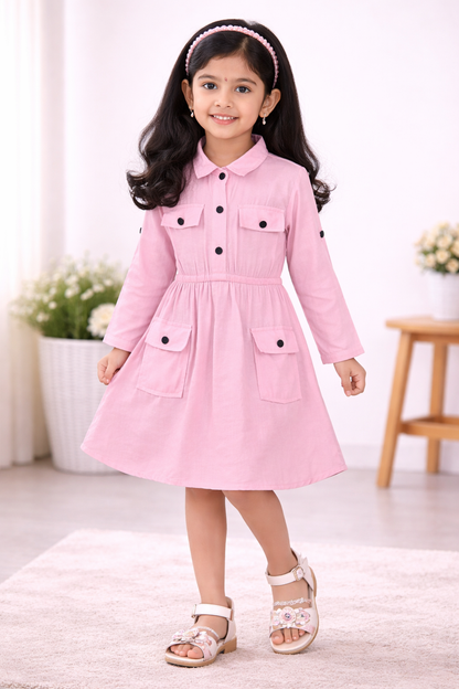 Girls Full Sleeve Solid Fit and Flare Frock Dress cslp1061