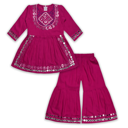 Elegant Rayon Ethnic Kurti Set with Sharara cslp1105
