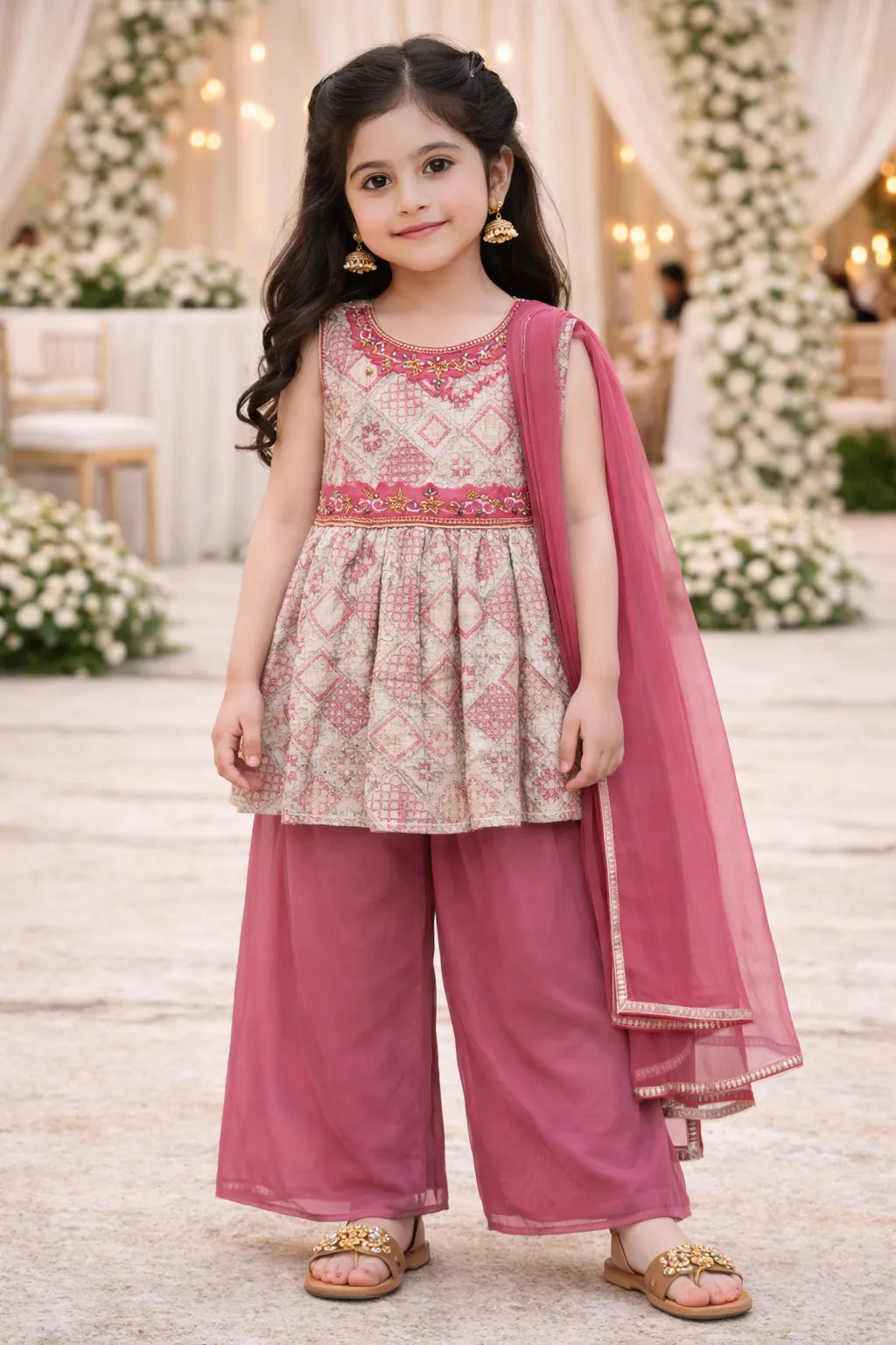 Elegant Satin Ethnic Kurti Set with Palazzo & Dupatta cslp1107