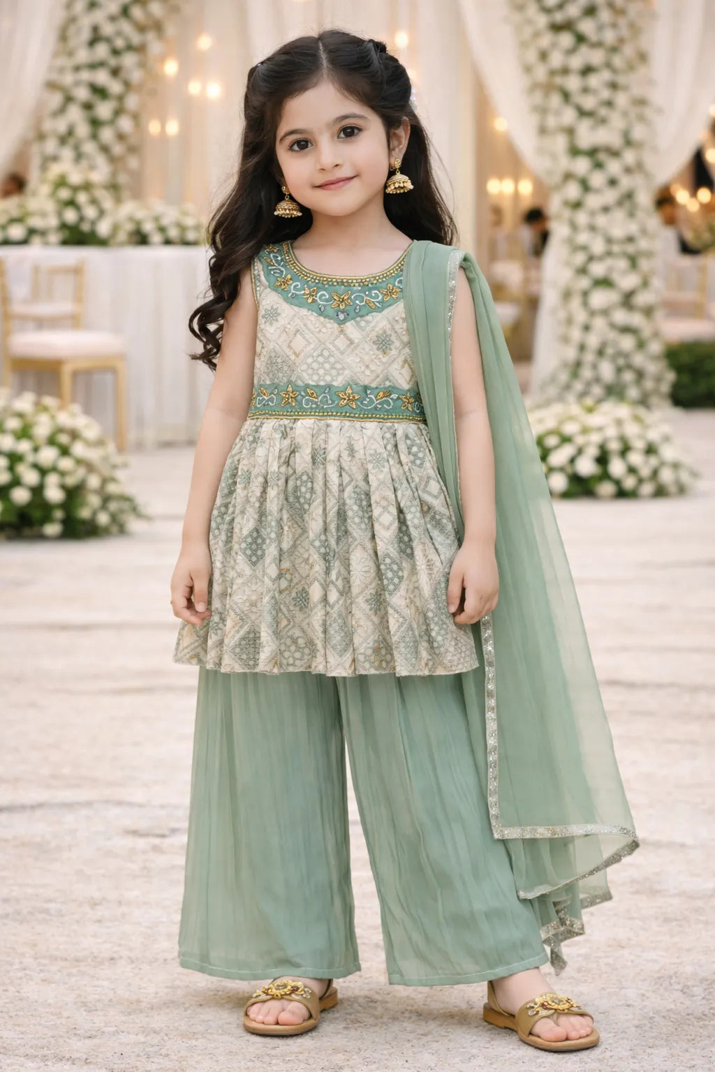 Elegant Satin Ethnic Kurti Set with Palazzo & Dupatta cslp1107