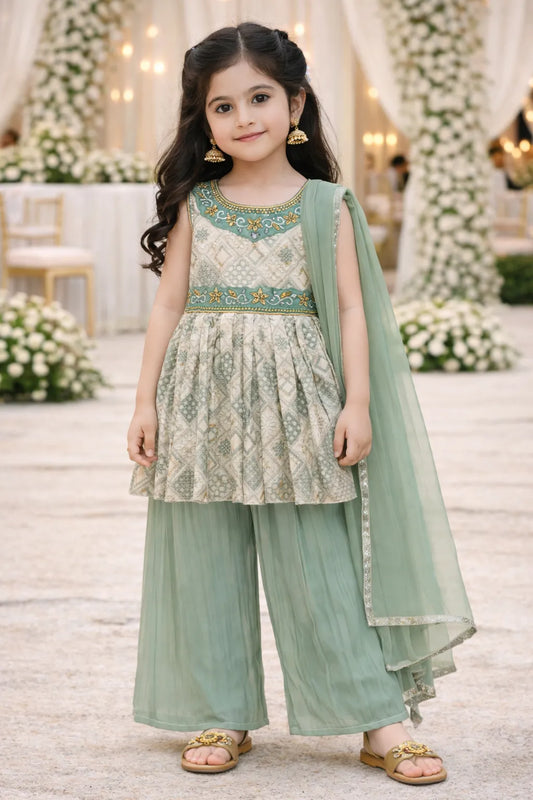 Elegant Satin Ethnic Kurti Set with Palazzo & Dupatta cslp1107