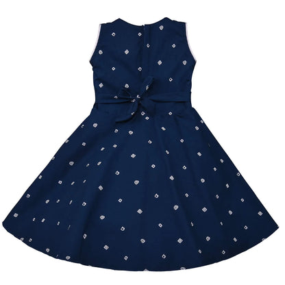 Girls Cotton Printed Summer Dress with Floral Applique