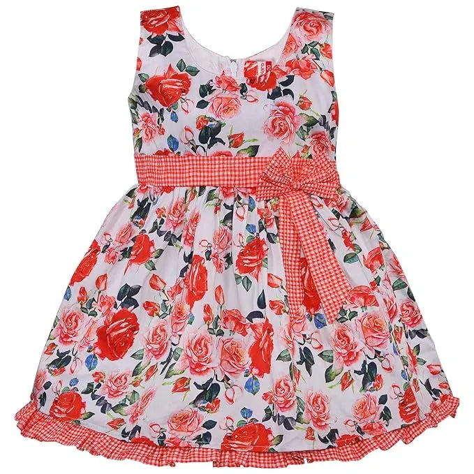 Girls Floral Printed Cotton Frock with Bow Belt