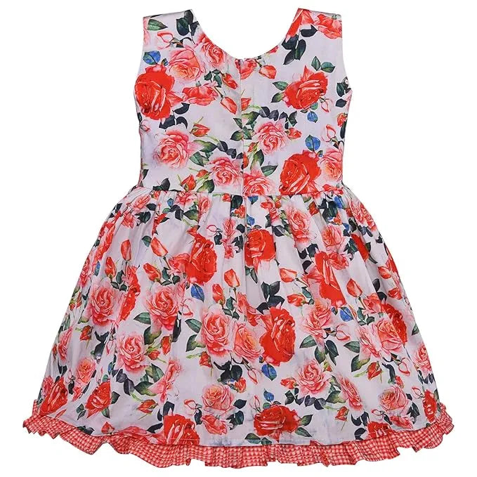 Girls Floral Printed Cotton Frock with Bow Belt