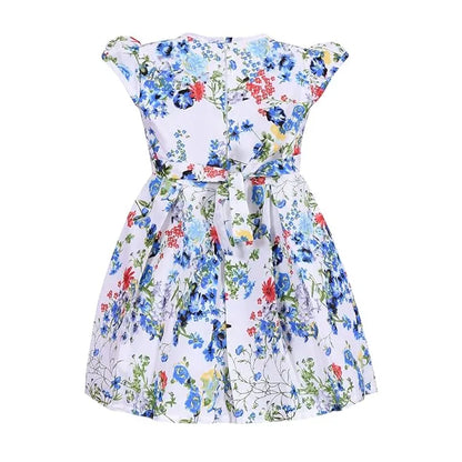 Girls Floral Printed Cotton Frock with Waist Belt