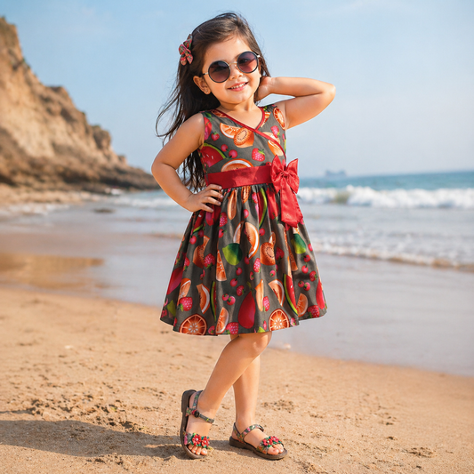 Girls Pure Cotton Printed Summer Casual Dress - Wish Karo