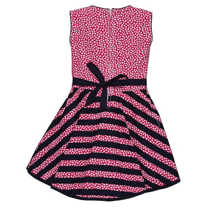 Girls Floral Printed Cotton Sleeveless Dress with Navy Striped Flared Skirt ctn312