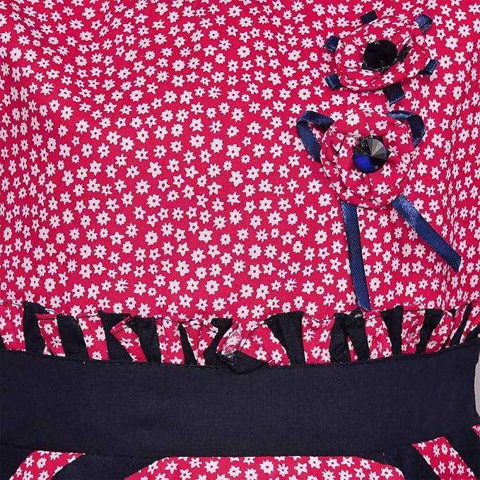 Girls Floral Printed Cotton Sleeveless Dress with Navy Striped Flared Skirt ctn312