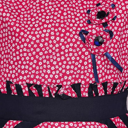 Girls Floral Printed Cotton Sleeveless Dress with Navy Striped Flared Skirt ctn312