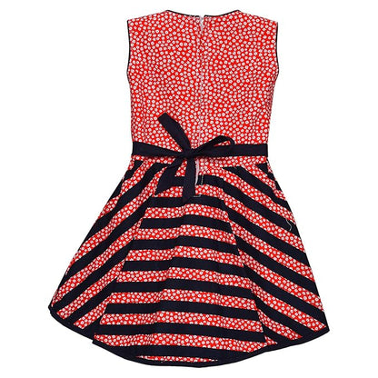 Girls Floral Printed Cotton Sleeveless Dress with Navy Striped Flared Skirt ctn312
