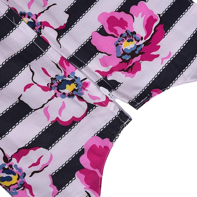 Girls Striped Floral Printed Cotton Dress with Waist Flower Belt ctn313