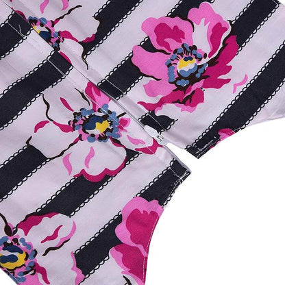 Girls Striped Floral Printed Cotton Dress with Waist Flower Belt ctn313