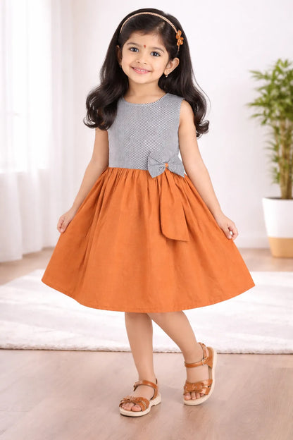 Girls Cotton Sleeveless Party Dress with Bow Detail