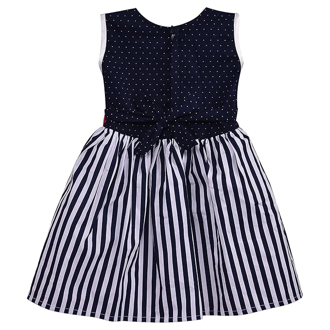 Girls Polka Dot & Striped Cotton Party Wear Dress with Bow Detail ctn317