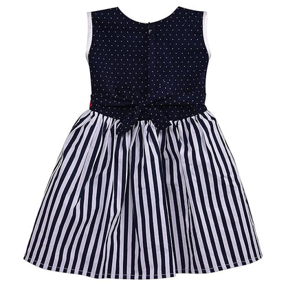 Girls Polka Dot & Striped Cotton Party Wear Dress with Bow Detail ctn317