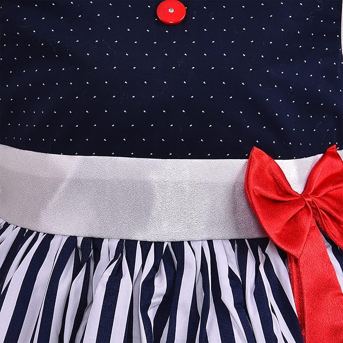 Girls Polka Dot & Striped Cotton Party Wear Dress with Bow Detail ctn317