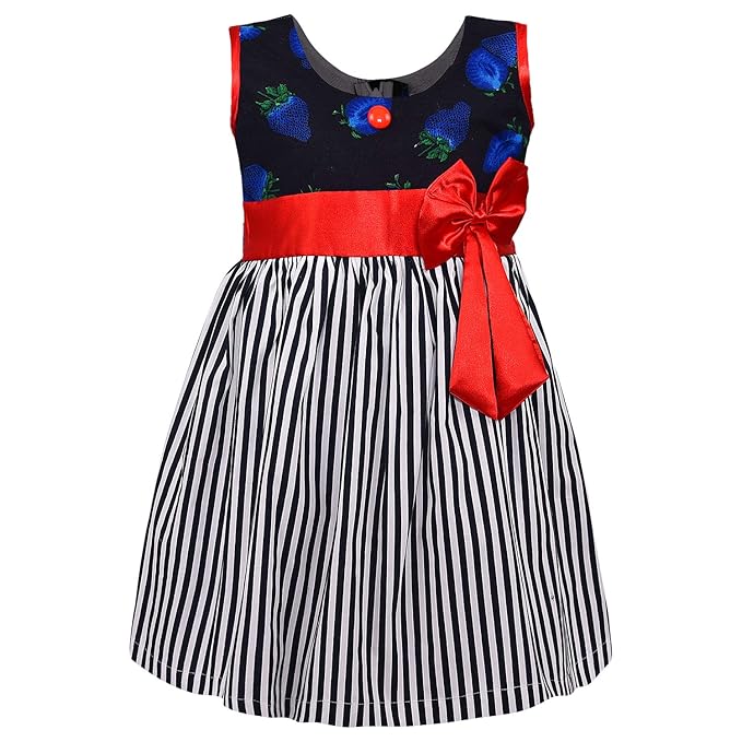 Girls Polka Dot & Striped Cotton Party Wear Dress with Bow Detail ctn317