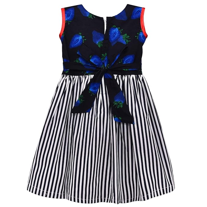 Girls Polka Dot & Striped Cotton Party Wear Dress with Bow Detail ctn317
