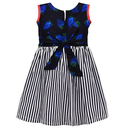 Girls Polka Dot & Striped Cotton Party Wear Dress with Bow Detail ctn317