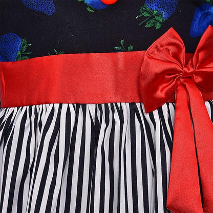 Girls Polka Dot & Striped Cotton Party Wear Dress with Bow Detail ctn317