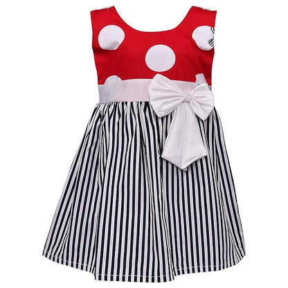 Girls Polka Dot & Striped Cotton Party Wear Dress with Bow Detail ctn317