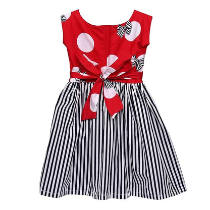 Girls Polka Dot & Striped Cotton Party Wear Dress with Bow Detail ctn317