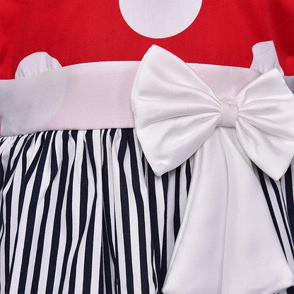Girls Polka Dot & Striped Cotton Party Wear Dress with Bow Detail ctn317