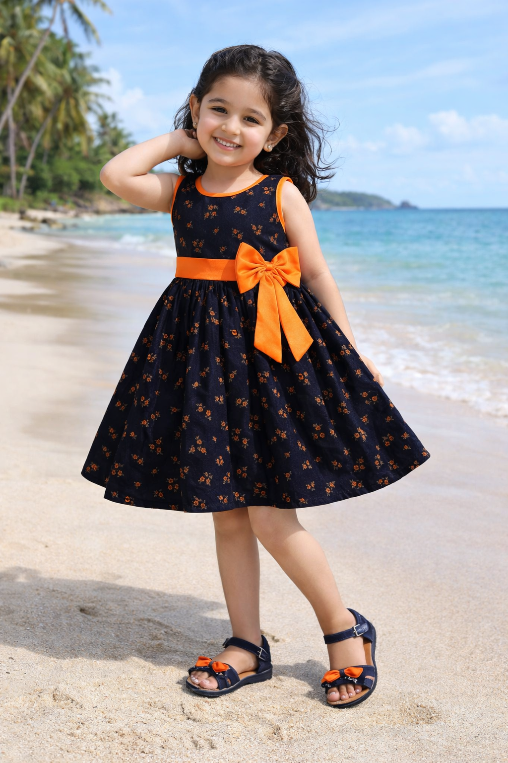 Girls Pure Cotton Floral Printed Summer Casual Dress