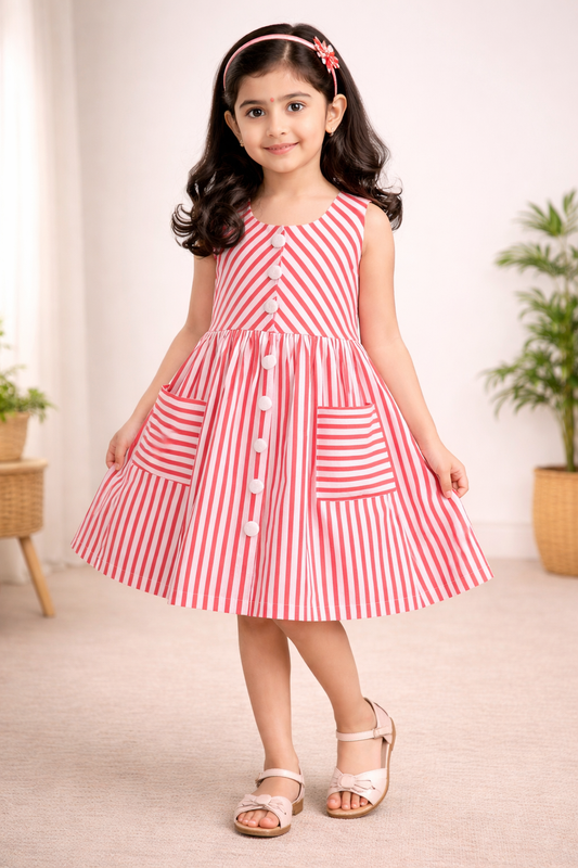 Girls Midi/Knee Length Casual Dress ctn333pnk