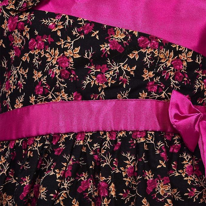 Girls Floral Printed Cotton Party Wear Dress with Contrast Yoke & Bow